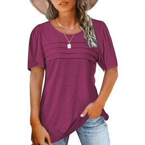 Womens Summer Tops Short Sleeve Crew Neck Shirts Puff Sleeve Casual Tshirts